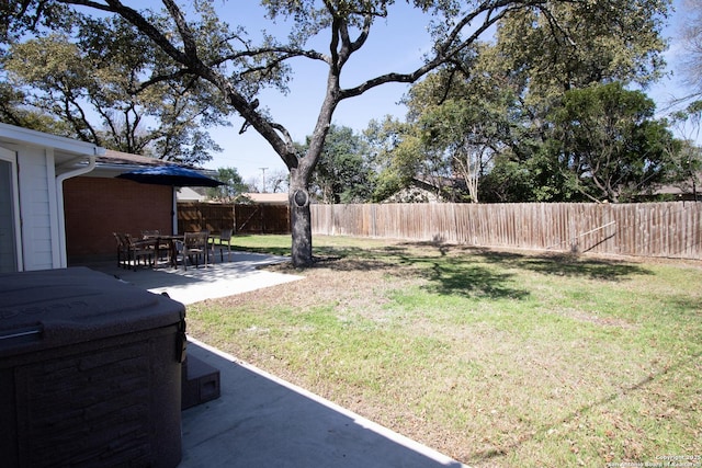 view of yard featuring a patio area and a fenced backyard