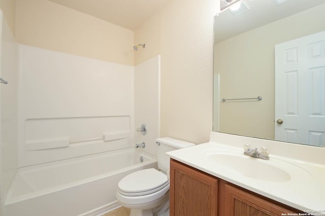 full bathroom with tub / shower combination, vanity, and toilet