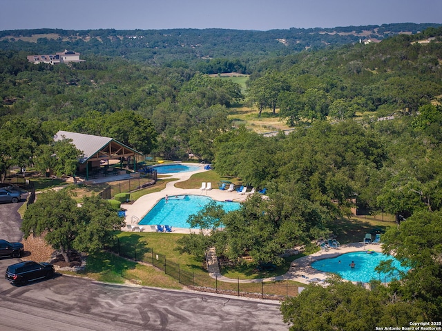 drone / aerial view with a forest view