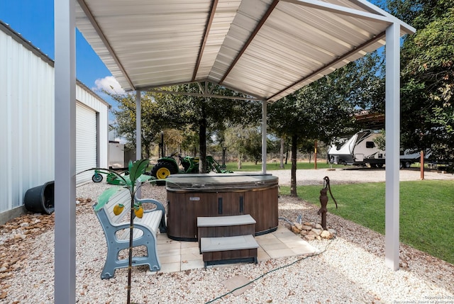 view of patio featuring a hot tub