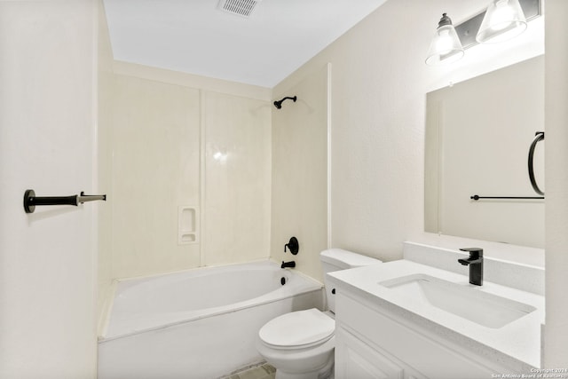 11217 Cave Crk, Helotes, TX 78023 - full bathroom featuring toilet, vanity, visible vents, and shower / bathtub combination