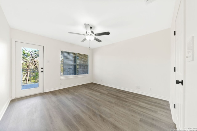 11217 Cave Crk, Helotes, TX 78023 - spare room with ceiling fan, baseboards, and wood finished floors
