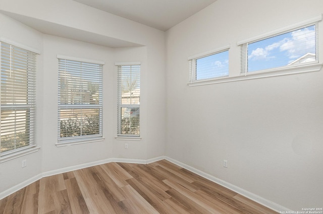 spare room with a wealth of natural light, baseboards, and wood finished floors