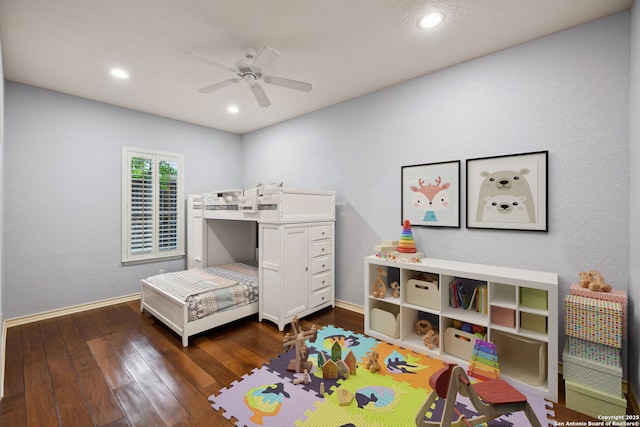 37 Westerleigh, San Antonio, TX 78218 - bedroom with dark wood finished floors, baseboards, recessed lighting, and a ceiling fan