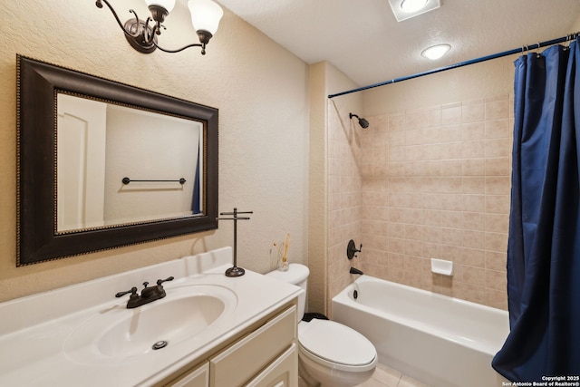 37 Westerleigh, San Antonio, TX 78218 - full bath featuring a textured wall, shower / bath combination with curtain, toilet, and vanity