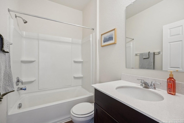 bathroom with toilet, shower / bath combination, and vanity