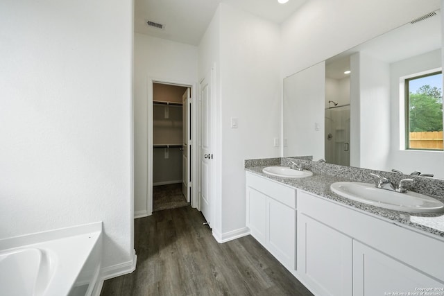bathroom featuring visible vents, a sink, and wood finished floors