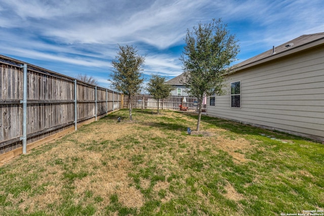 view of yard with a fenced backyard