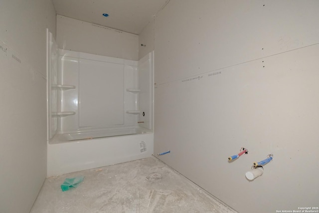 full bathroom with unfinished concrete flooring