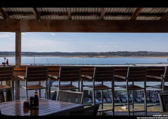 dock area with a water view