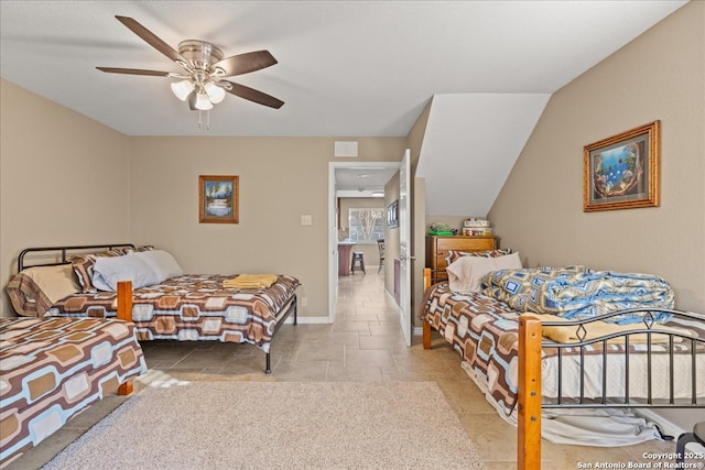 bedroom featuring visible vents, ceiling fan, and baseboards