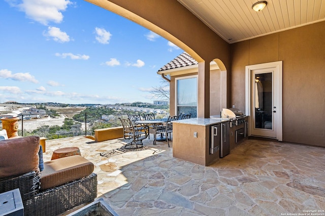 view of patio featuring outdoor dining area, grilling area, and an outdoor kitchen