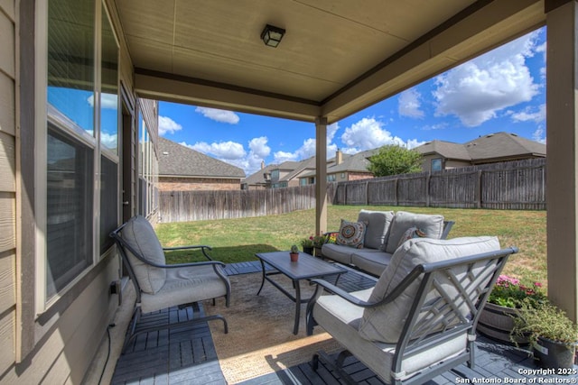 view of patio / terrace featuring a fenced backyard and outdoor lounge area