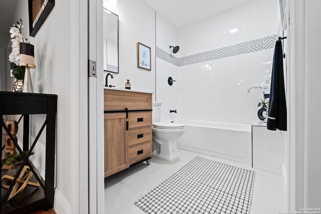 bathroom featuring toilet, tile patterned flooring, vanity, and shower / bathtub combination