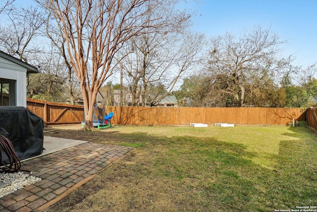 view of yard with a patio area and a fenced backyard