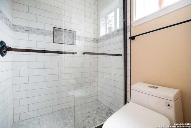 bathroom featuring a shower stall and toilet