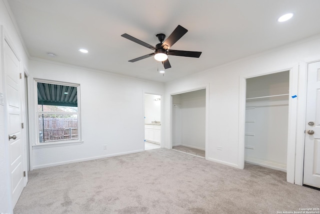 unfurnished bedroom with baseboards, carpet flooring, and recessed lighting