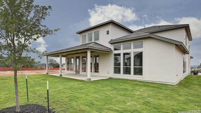417 Verdad Way, Boerne, TX 78006 - rear view of property featuring stucco siding, a patio, and a yard