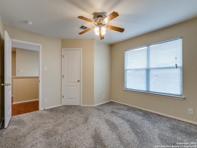 10327 Cougar Gap, San Antonio, TX 78251 - spare room with a ceiling fan, baseboards, visible vents, and carpet flooring