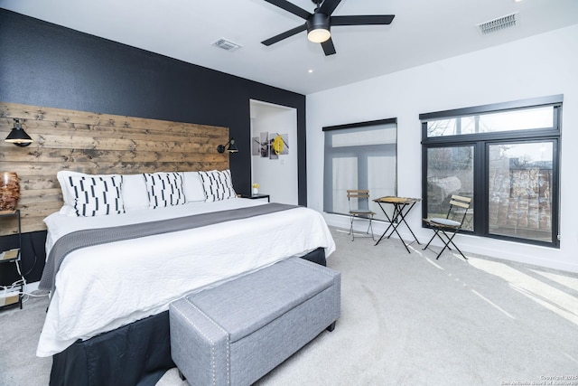 306 S Mesquite St, San Antonio, TX 78203 - carpeted bedroom with visible vents and a ceiling fan