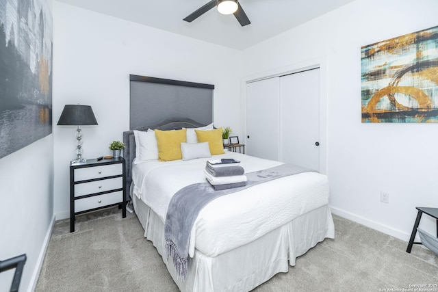 306 S Mesquite St, San Antonio, TX 78203 - carpeted bedroom featuring a ceiling fan, a closet, and baseboards