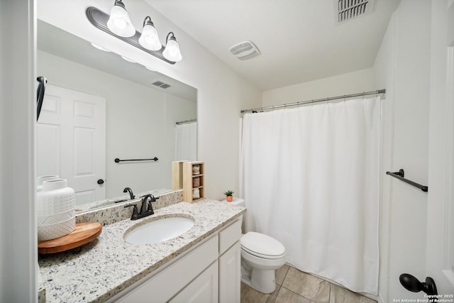 bathroom with toilet, visible vents, and vanity