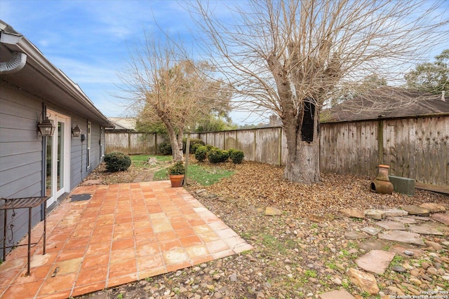 view of yard with a patio and a fenced backyard