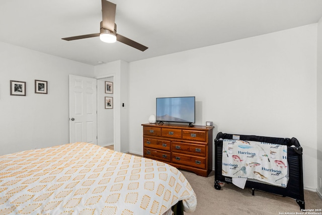 bedroom with carpet flooring and ceiling fan