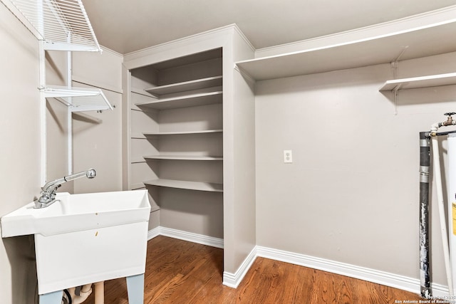 spacious closet with a sink and wood finished floors