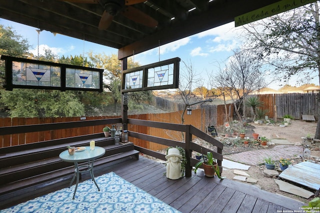 wooden deck with a fenced backyard