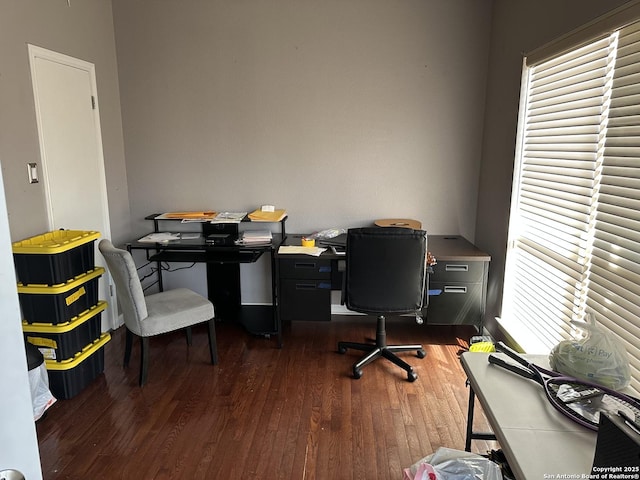 office with dark wood-style floors