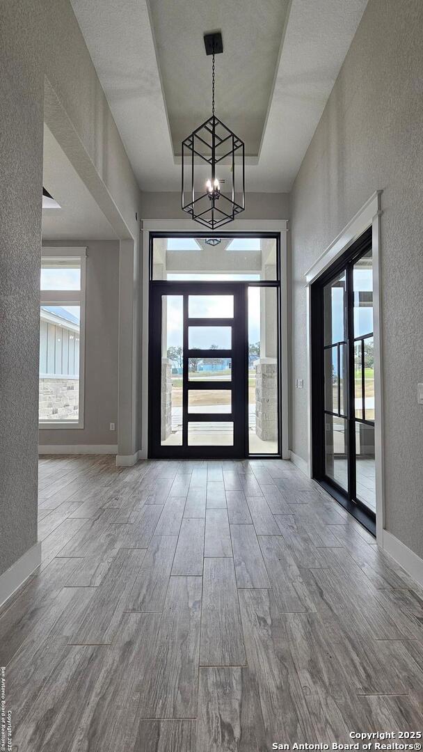 entryway featuring plenty of natural light, baseboards, and wood finished floors