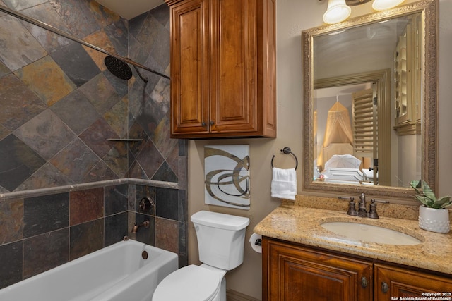 full bathroom featuring vanity, toilet, and shower / bathtub combination