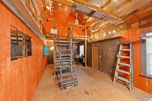 below grade area with wood walls