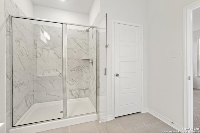 449 Horizon Pl, Seguin, TX 78155 - full bathroom featuring a shower stall, tile patterned floors, and baseboards