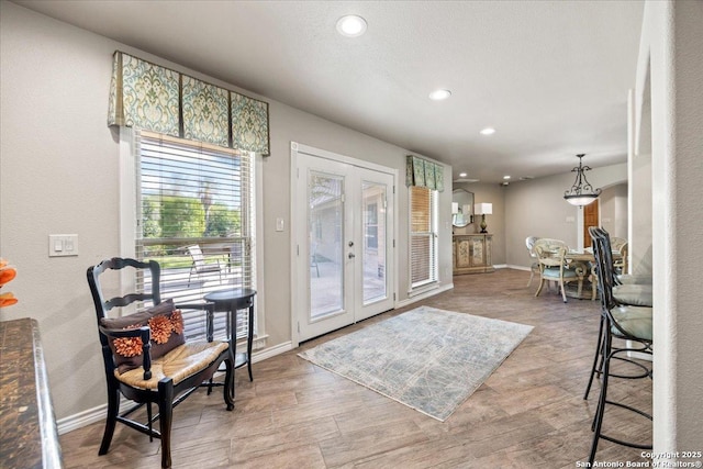 6822 Moss Oak, San Antonio, TX 78229 - foyer entrance featuring french doors, recessed lighting, baseboards, and light wood-style floors
