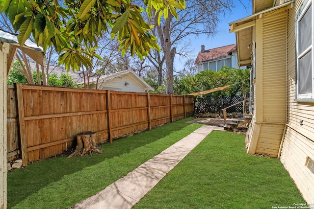 view of yard with a fenced backyard