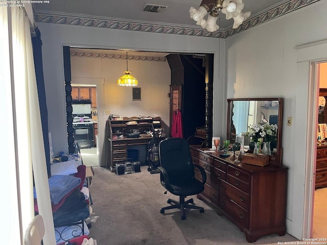 carpeted home office featuring visible vents