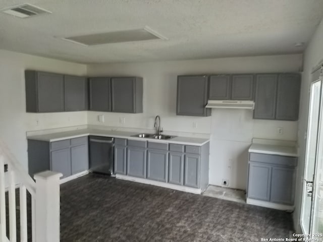 kitchen with a sink, dishwashing machine, and gray cabinets