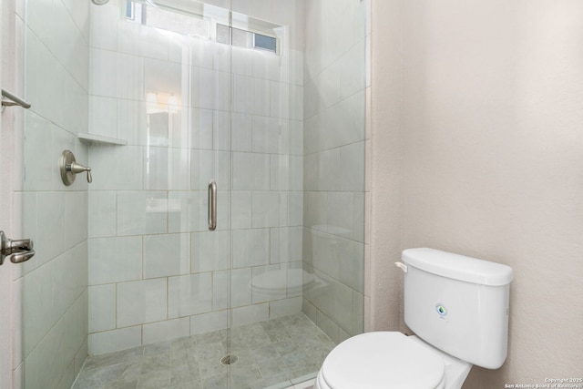 bathroom featuring toilet and a shower stall