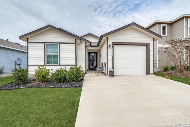 9845 Cotton Grass, San Antonio, TX 78254 - ranch-style home featuring an attached garage, a front lawn, and concrete driveway