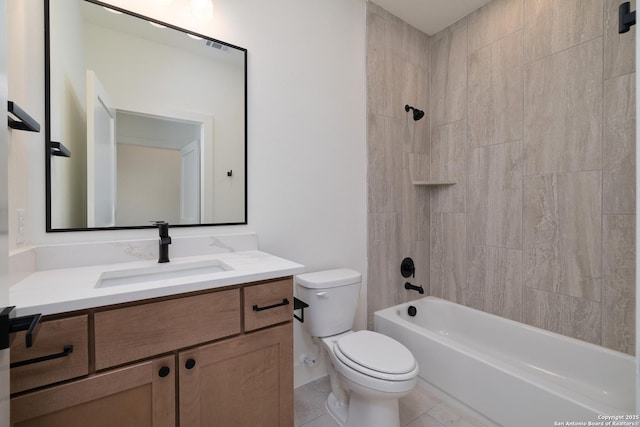 full bath with shower / bathtub combination, vanity, toilet, and tile patterned floors