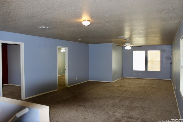 915 Ridingate Farm, San Antonio, TX 78228 - unfurnished room featuring carpet floors, a textured ceiling, baseboards, and a ceiling fan