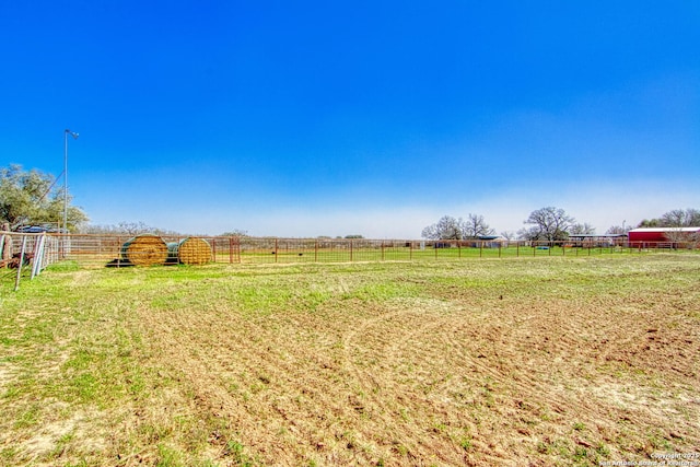 view of yard with fence and a rural view