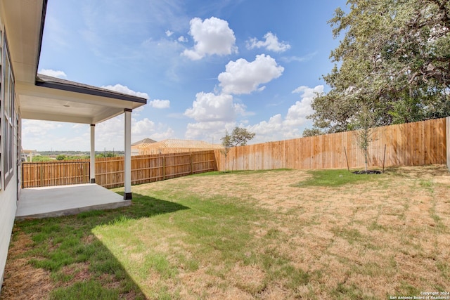 view of yard featuring a patio area and a fenced backyard