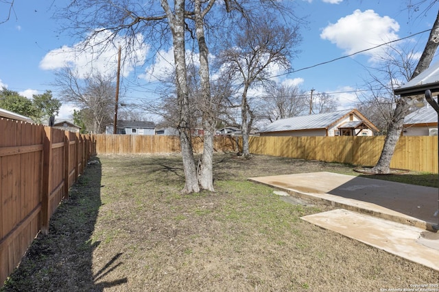 view of yard with a patio area and a fenced backyard