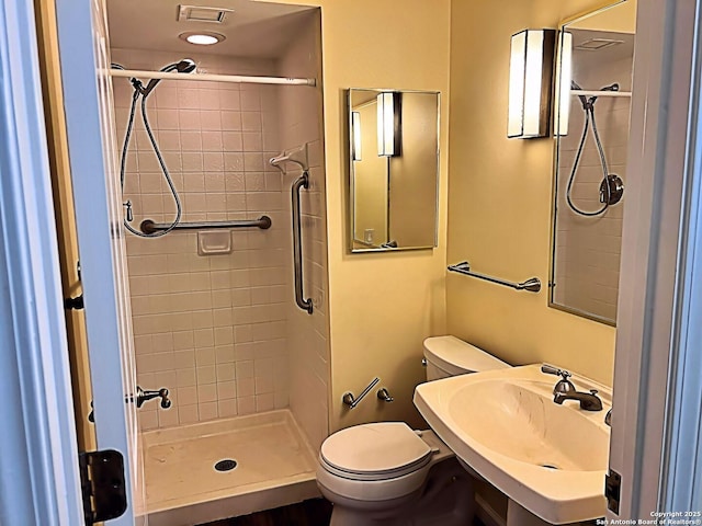 full bathroom with a sink, a shower stall, and toilet