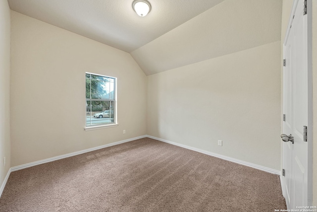 additional living space with lofted ceiling, carpet, and baseboards