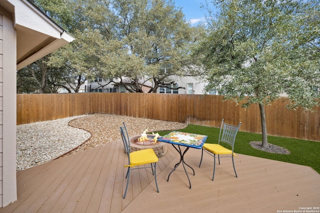 wooden terrace featuring a fenced backyard