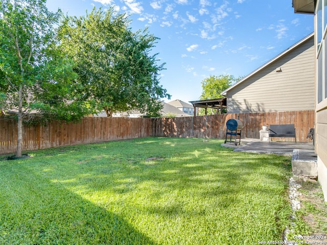 view of yard with a patio area and a fenced backyard